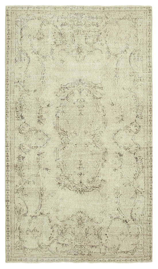 5x9 Beige Turkish Vintage Area Rug - 38924