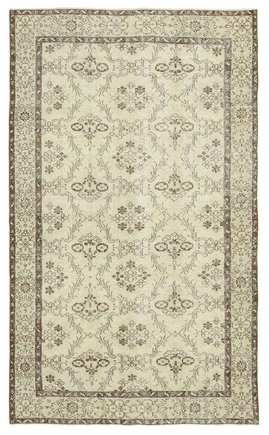 5x9 Beige Turkish Vintage Area Rug - 38928