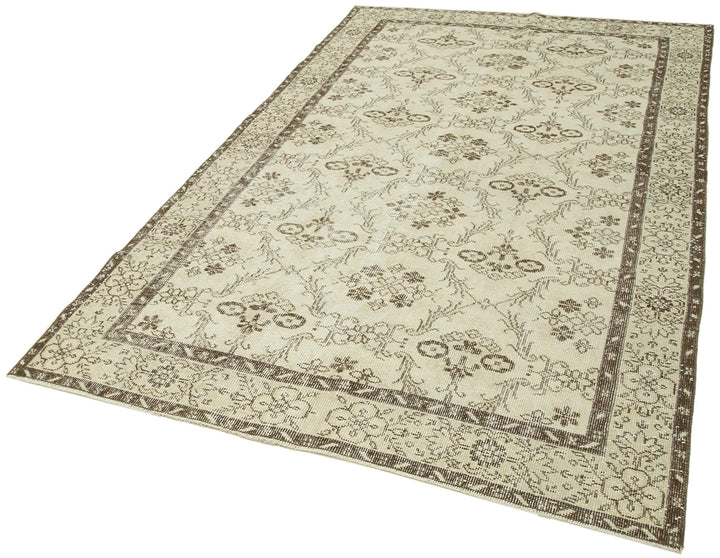 5x9 Beige Turkish Vintage Area Rug - 38928