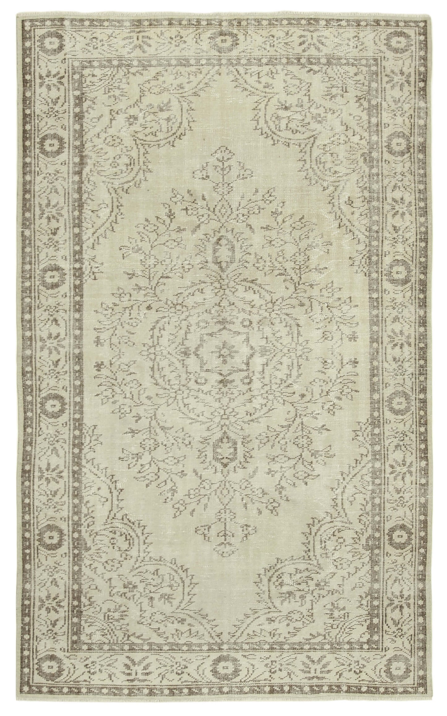 6x9 Beige Turkish Vintage Area Rug - 38932