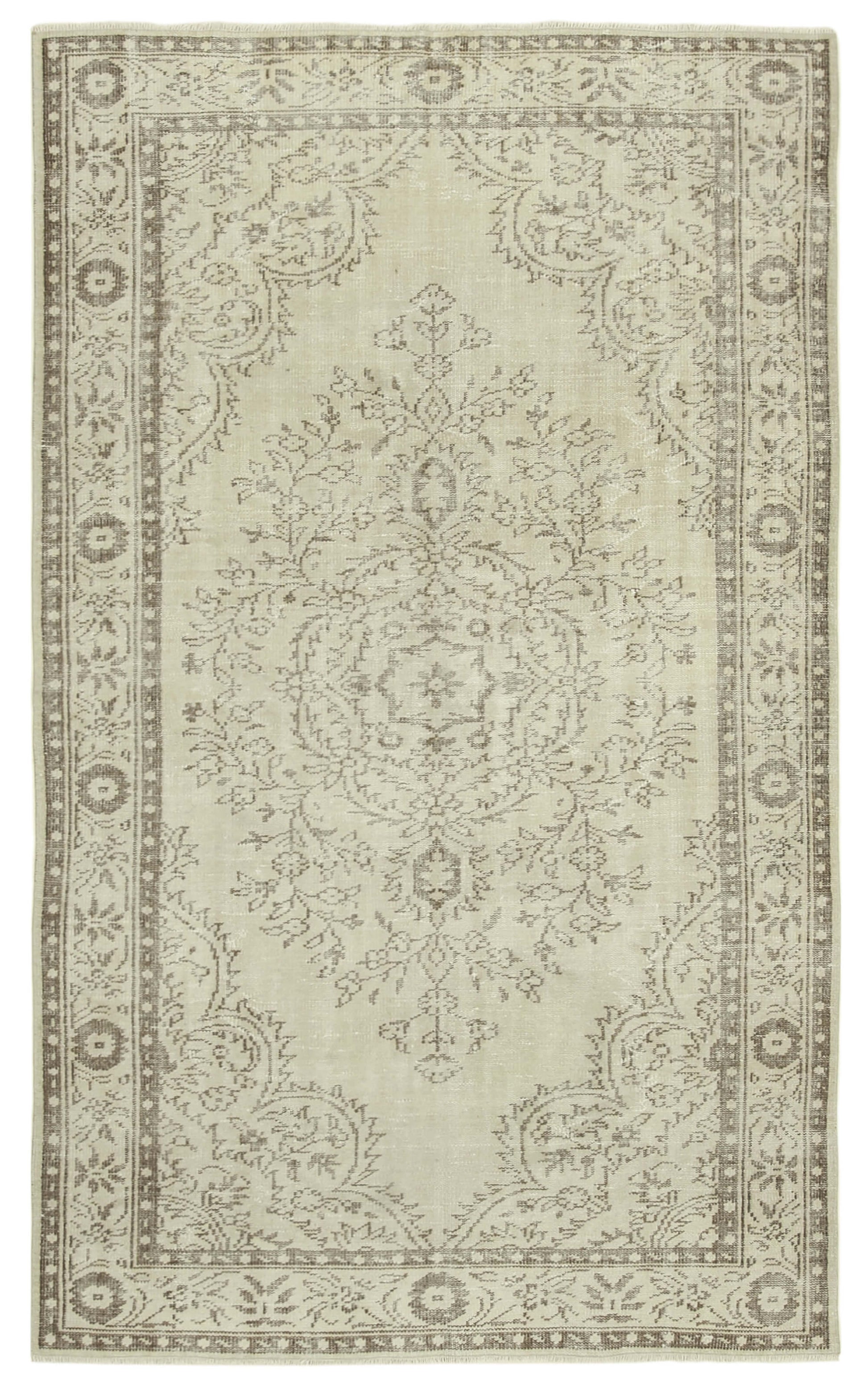 6x9 Beige Turkish Vintage Area Rug - 38932