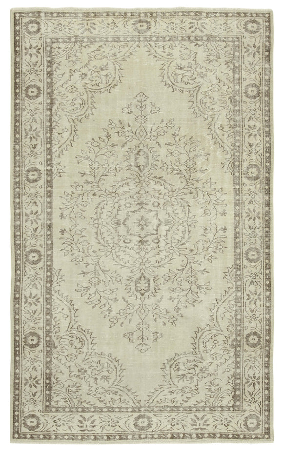 6x9 Beige Turkish Vintage Area Rug - 38932