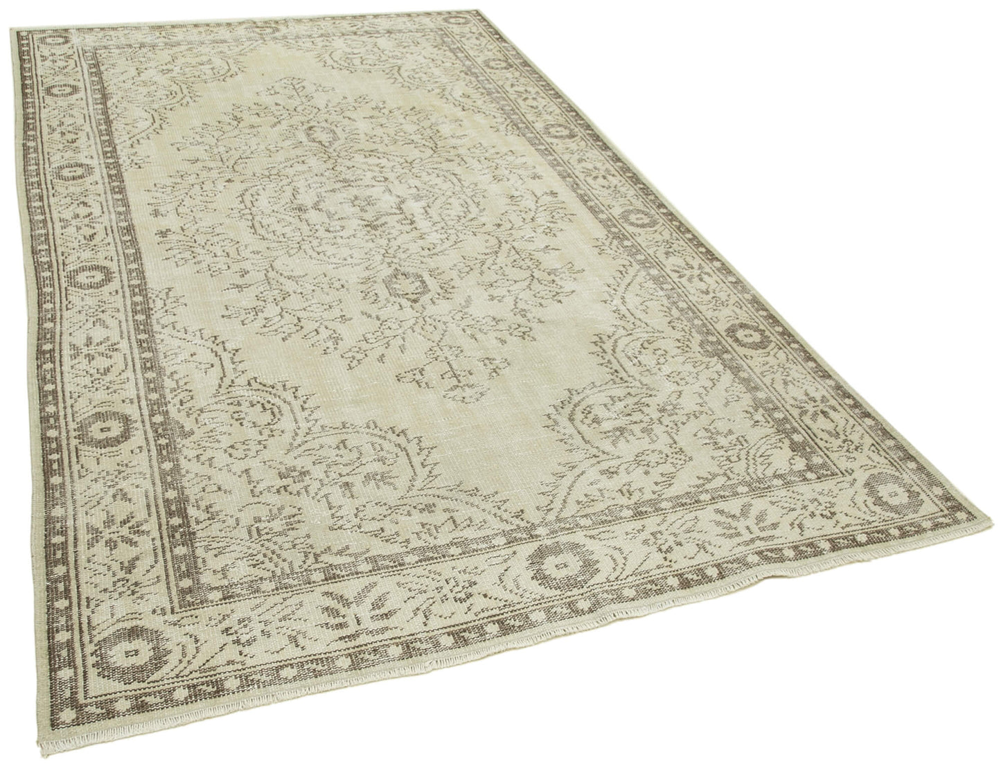 6x9 Beige Turkish Vintage Area Rug - 38932