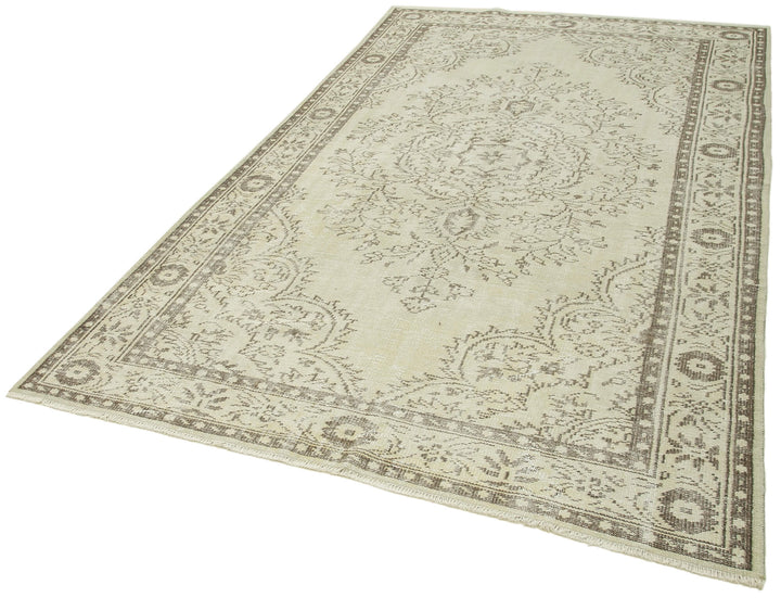 6x9 Beige Turkish Vintage Area Rug - 38932