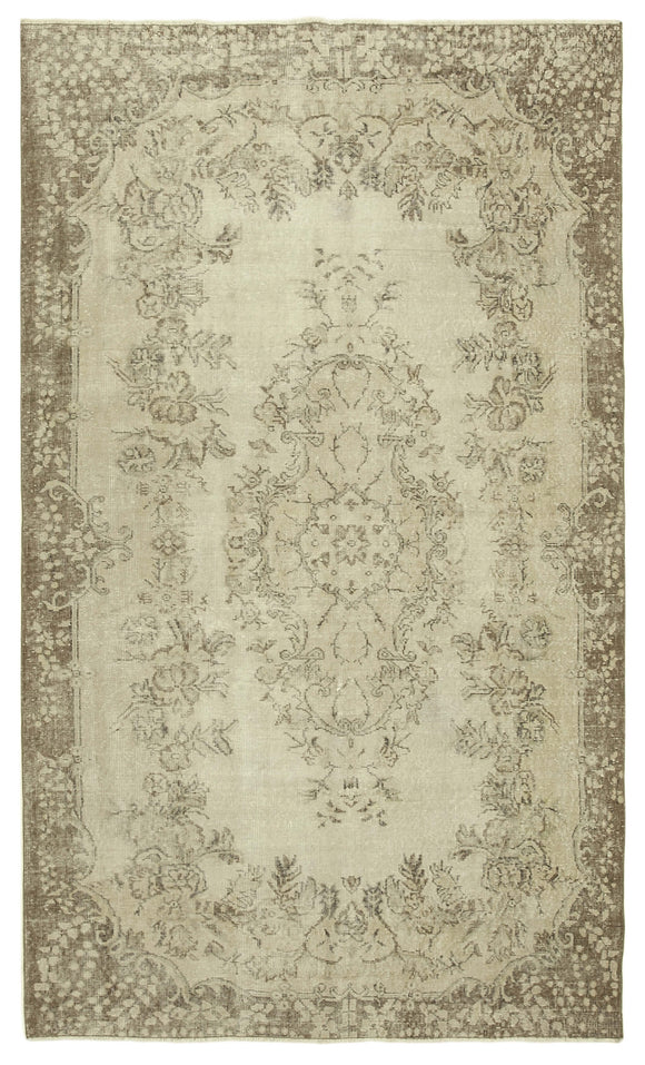6x10 Beige Turkish Vintage Area Rug - 38936