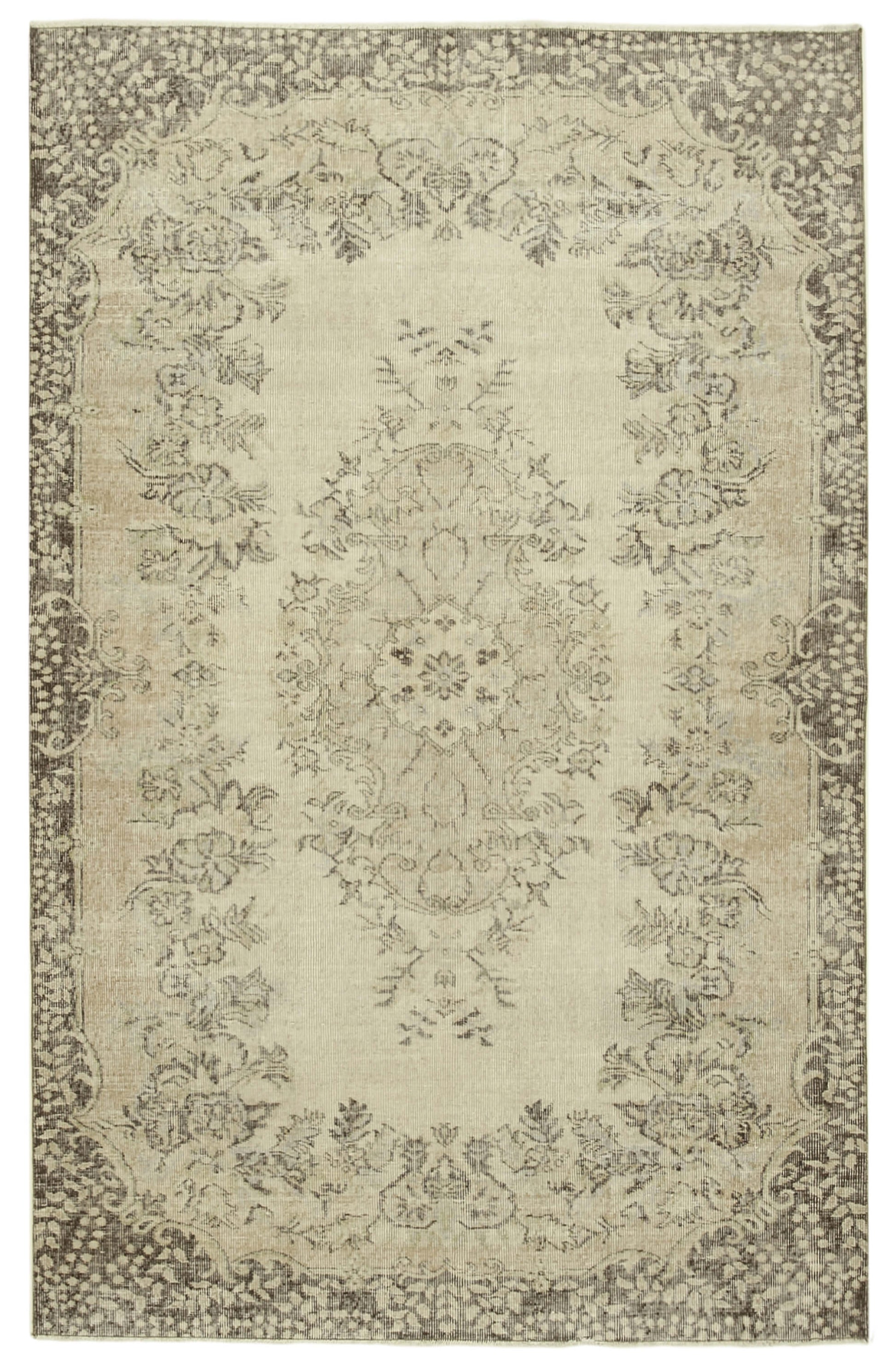 6x9 Beige Turkish Vintage Area Rug - 38937