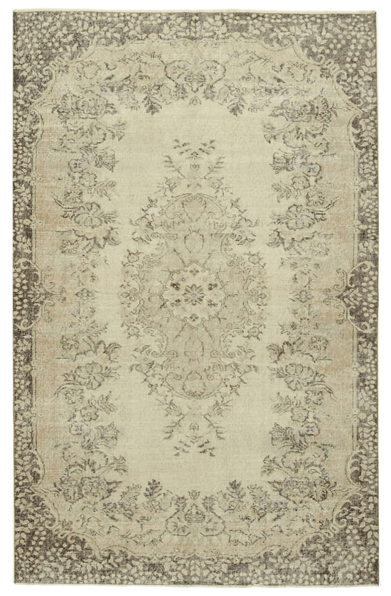 6x9 Beige Turkish Vintage Area Rug - 38937
