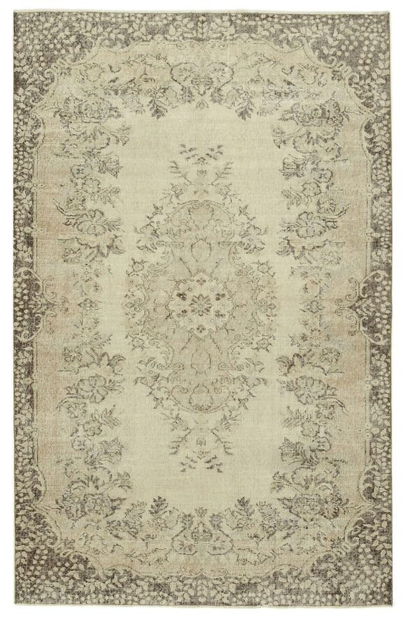 6x9 Beige Turkish Vintage Area Rug - 38937