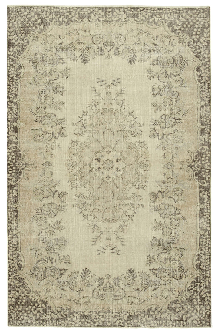6x9 Beige Turkish Vintage Area Rug - 38937