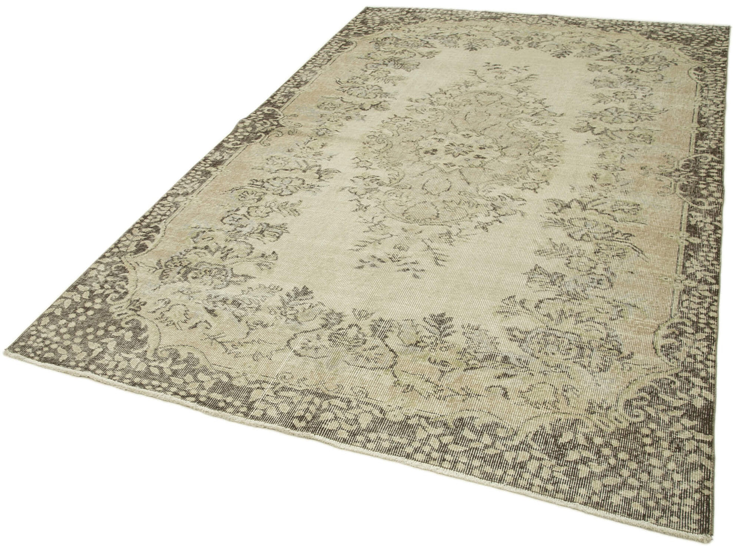 6x9 Beige Turkish Vintage Area Rug - 38937
