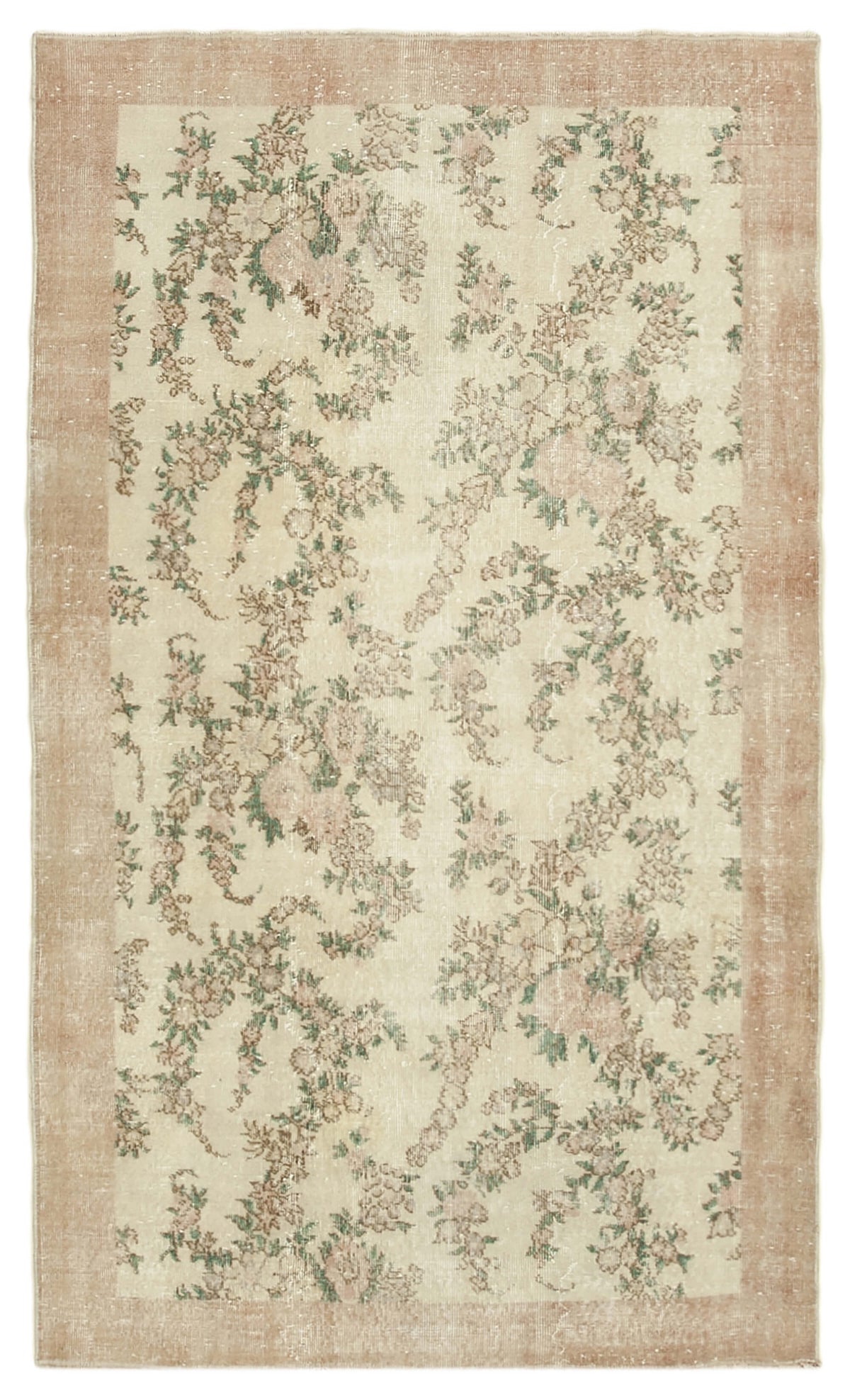 5x8 Beige Turkish Vintage Area Rug - 38942