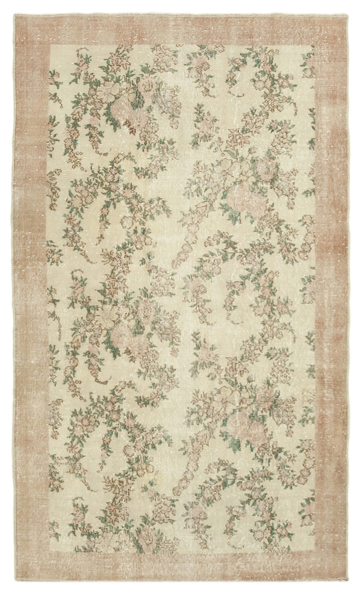5x8 Beige Turkish Vintage Area Rug - 38942