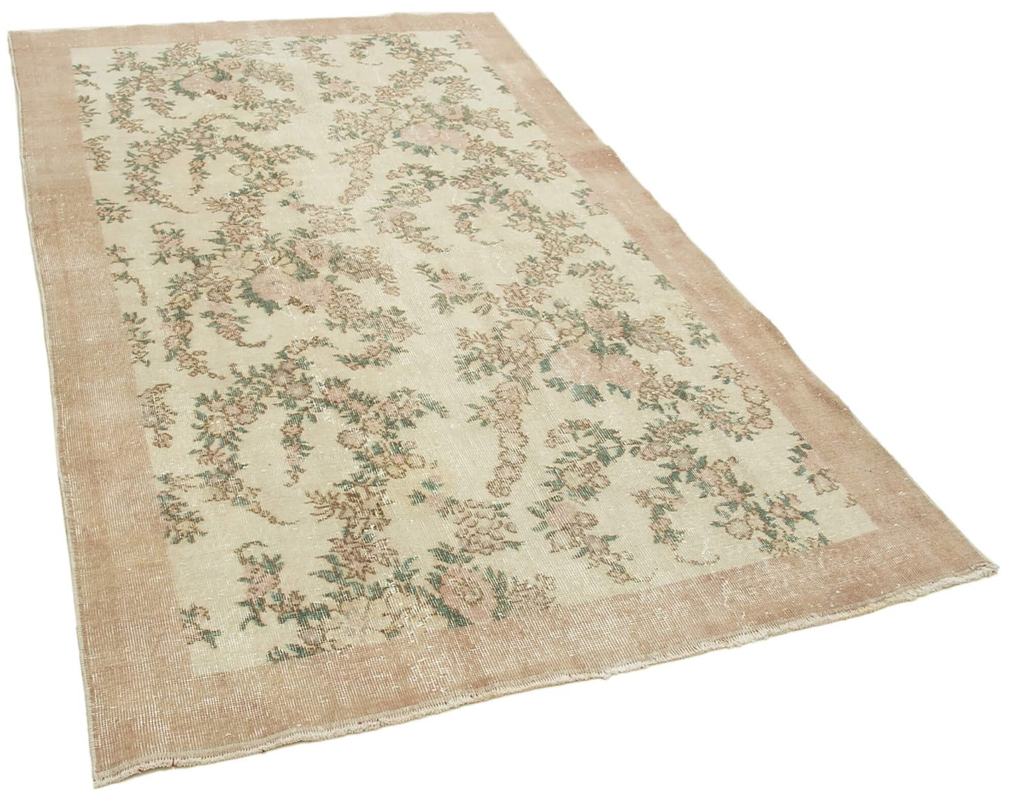 5x8 Beige Turkish Vintage Area Rug - 38942