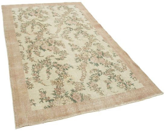 5x8 Beige Turkish Vintage Area Rug - 38942