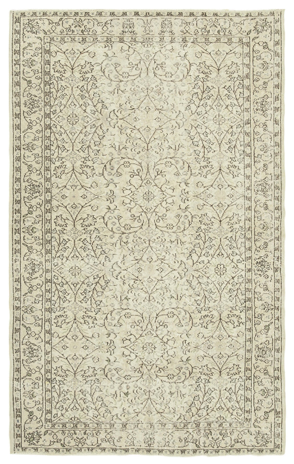 5x8 Beige Turkish Vintage Area Rug - 38944