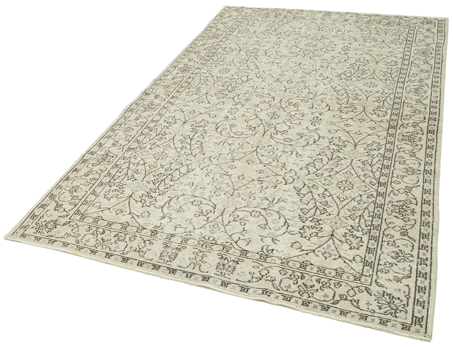 5x8 Beige Turkish Vintage Area Rug - 38944