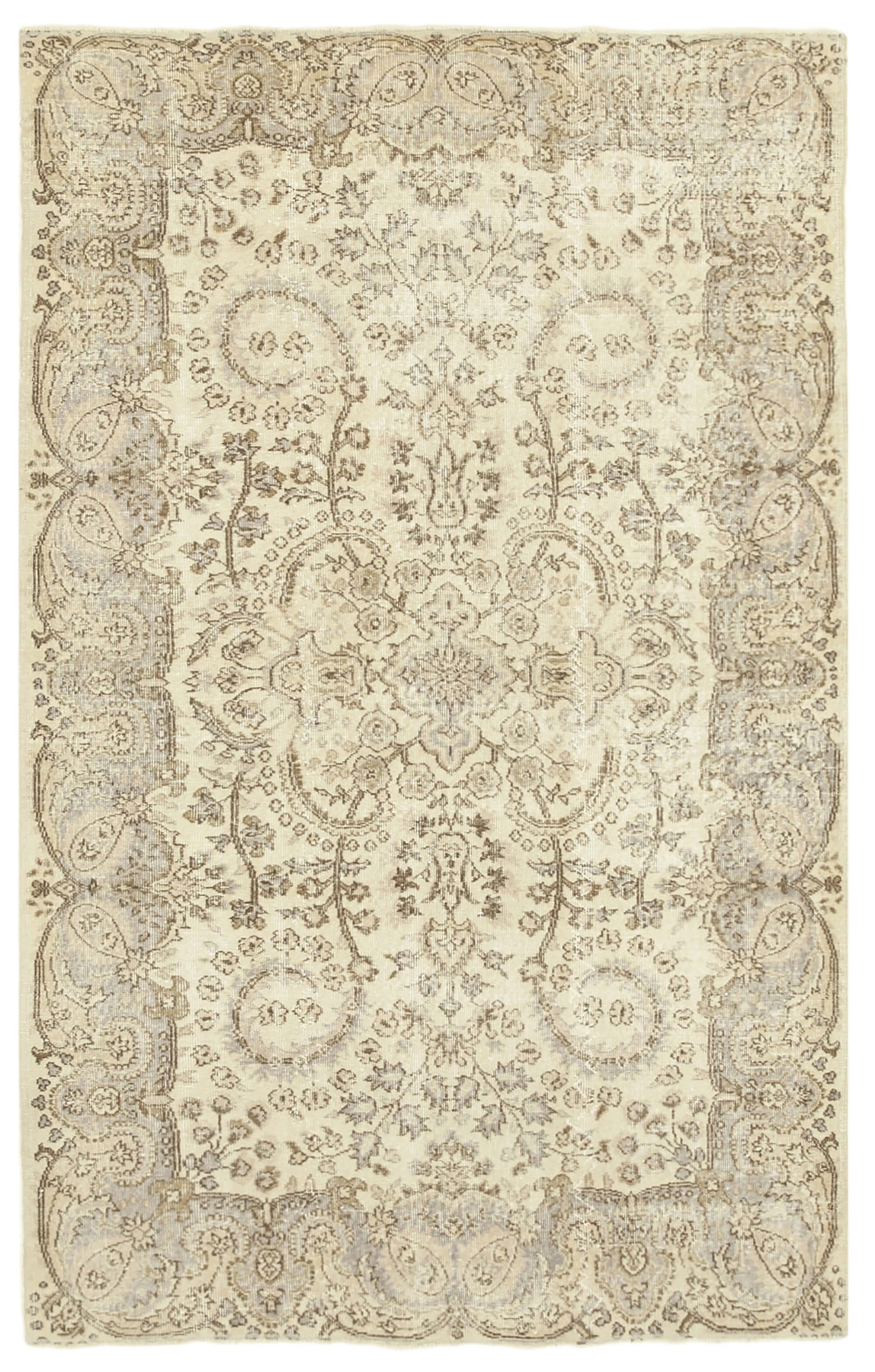 5x9 Beige Turkish Vintage Area Rug - 38945
