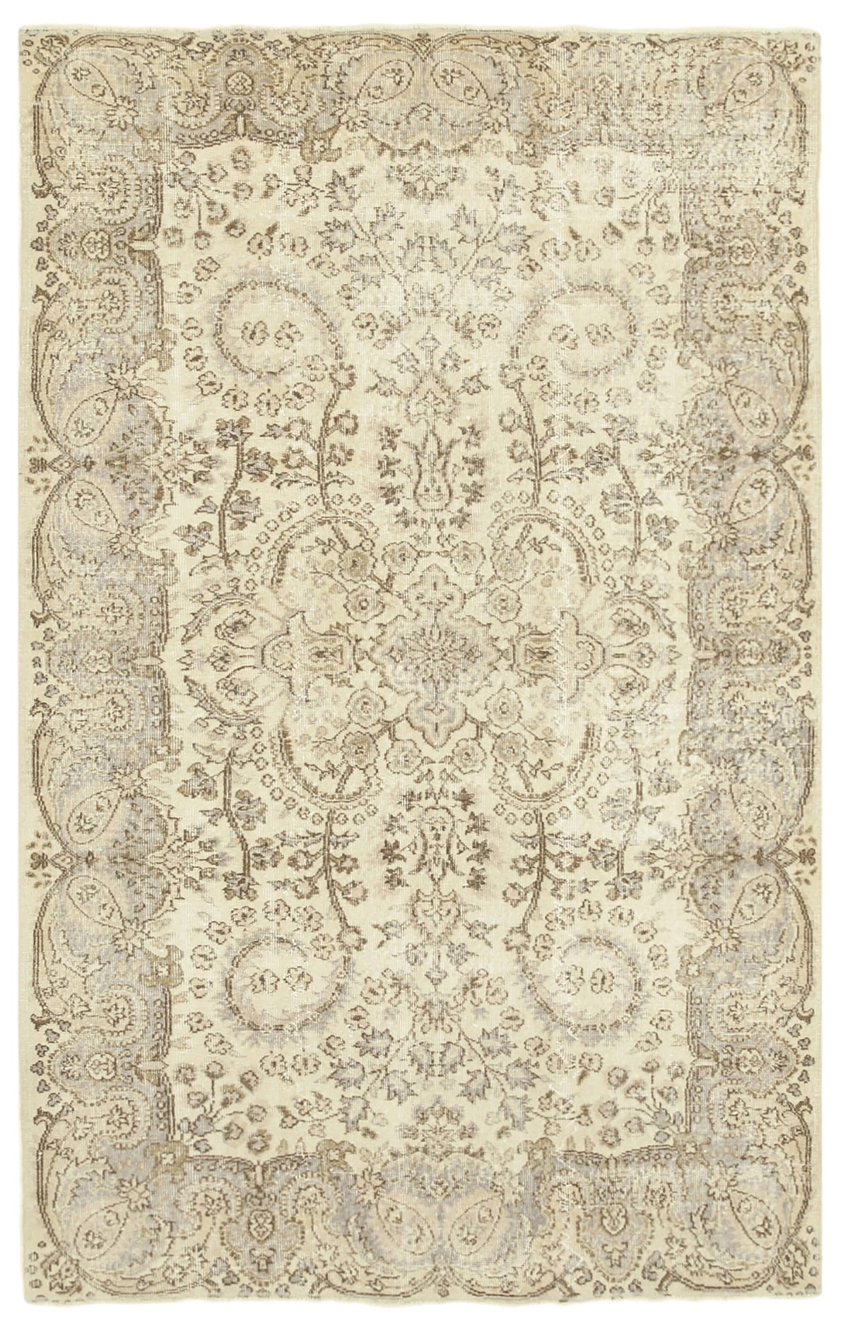 5x9 Beige Turkish Vintage Area Rug - 38945