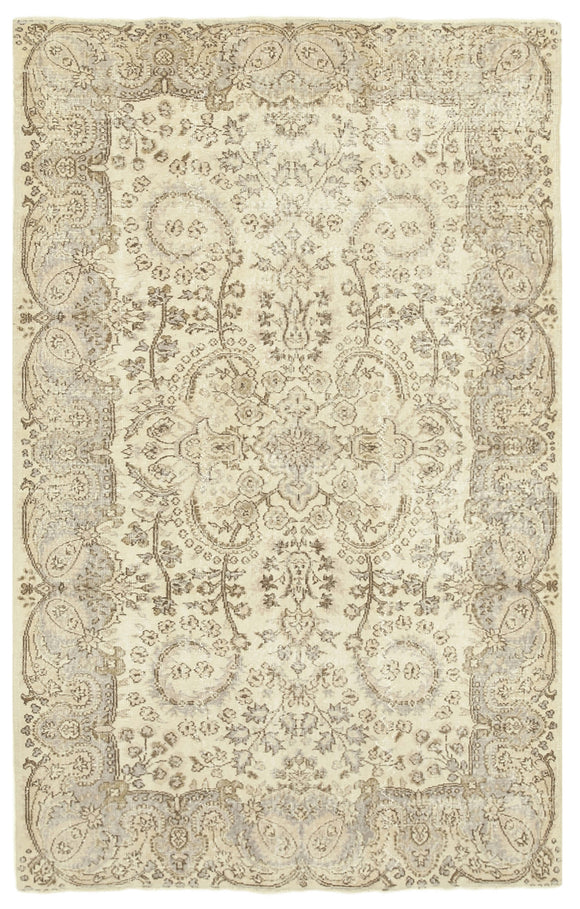 5x9 Beige Turkish Vintage Area Rug - 38945