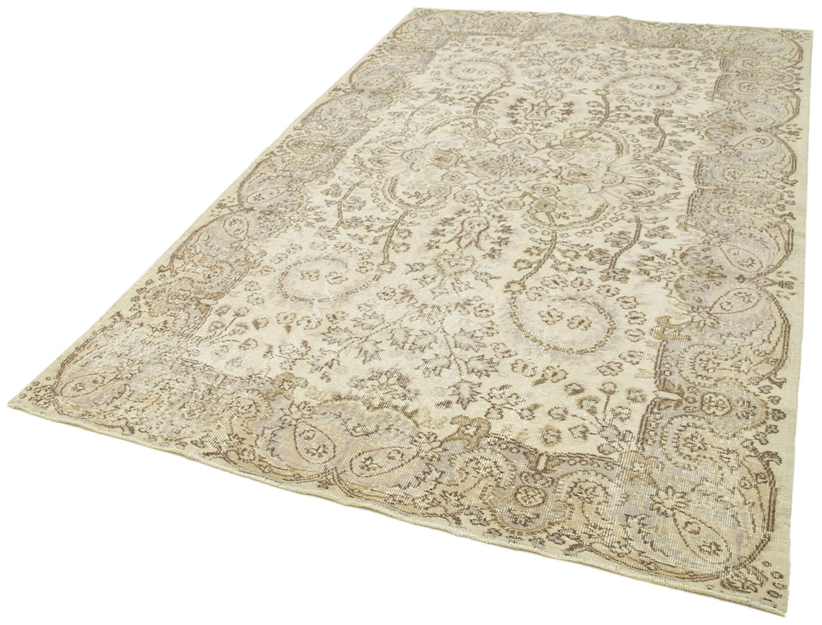 5x9 Beige Turkish Vintage Area Rug - 38945