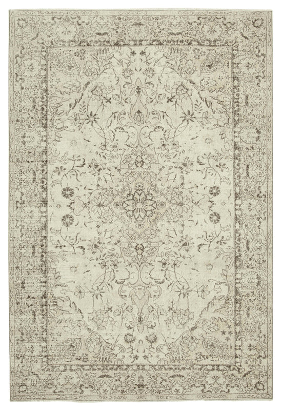 7x10 Beige Turkish Vintage Area Rug - 38955