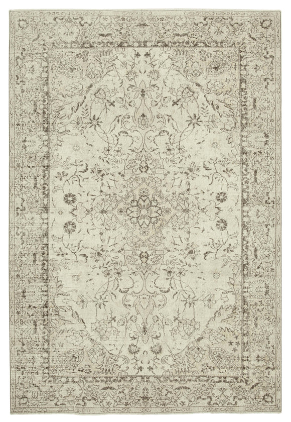 7x10 Beige Turkish Vintage Area Rug - 38955