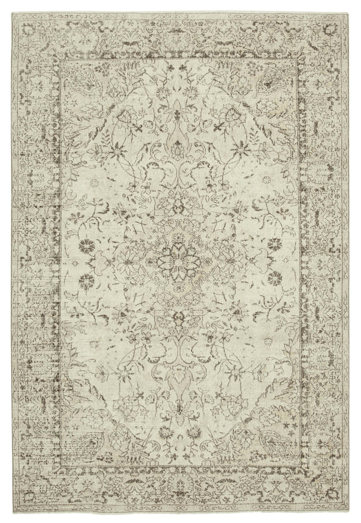 7x10 Beige Turkish Vintage Area Rug - 38955