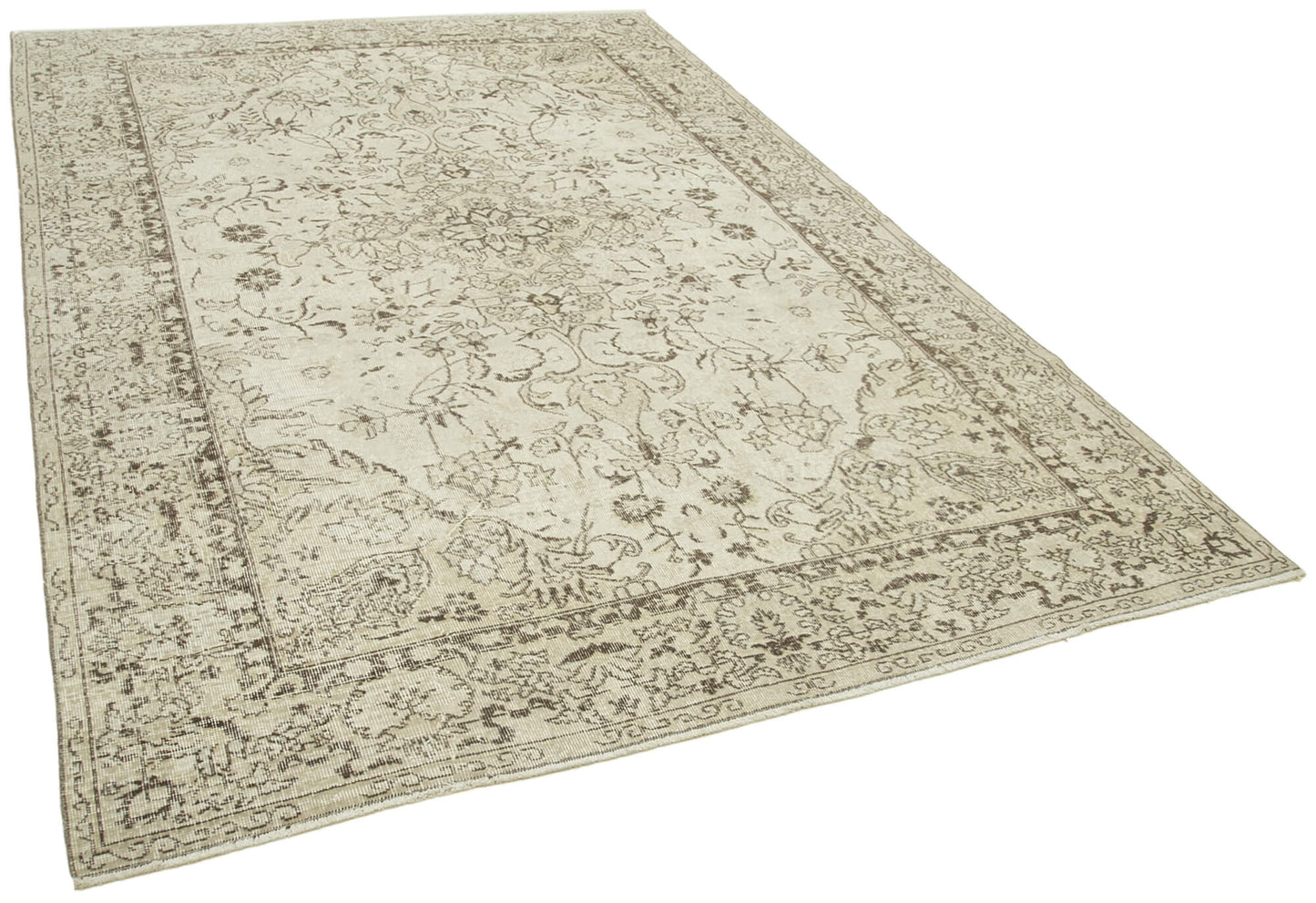 7x10 Beige Turkish Vintage Area Rug - 38955