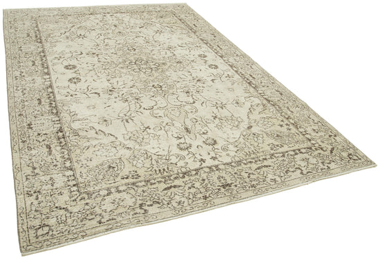 7x10 Beige Turkish Vintage Area Rug - 38955