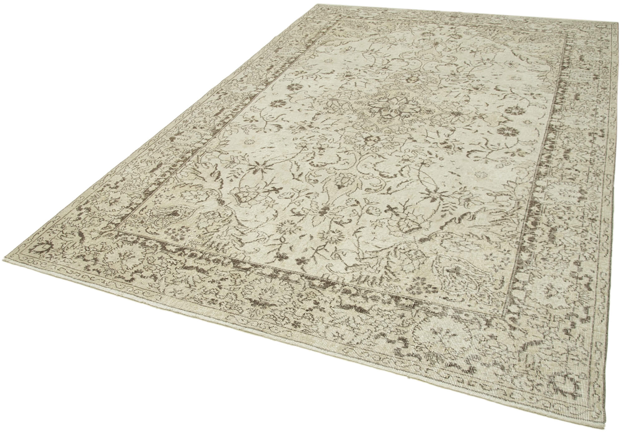 7x10 Beige Turkish Vintage Area Rug - 38955
