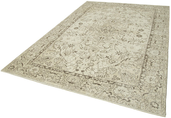 7x10 Beige Turkish Vintage Area Rug - 38955