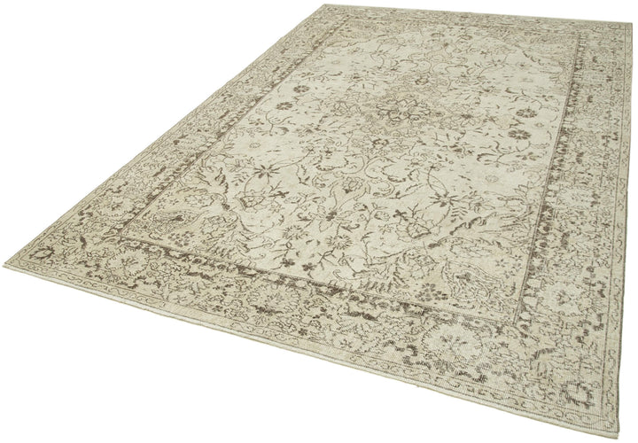 7x10 Beige Turkish Vintage Area Rug - 38955