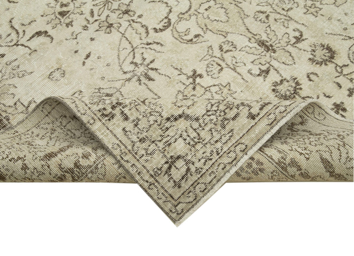 7x10 Beige Turkish Vintage Area Rug - 38955