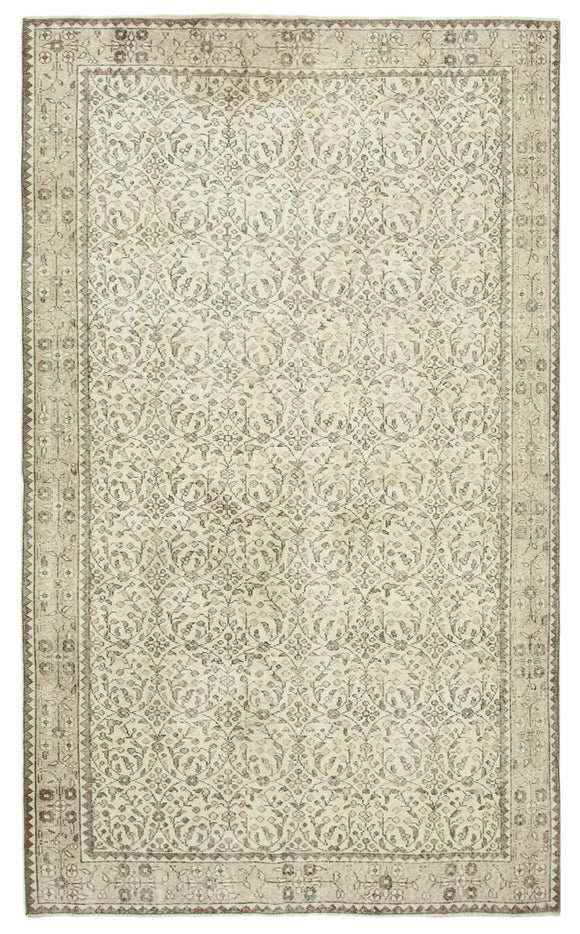 6x9 Beige Turkish Vintage Area Rug - 38959