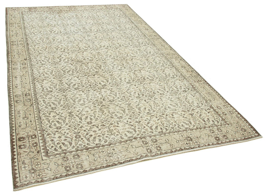 6x9 Beige Turkish Vintage Area Rug - 38959