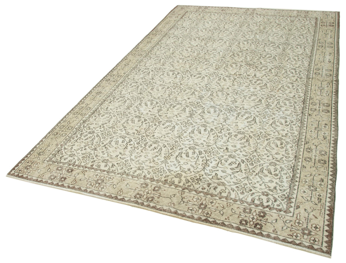 6x9 Beige Turkish Vintage Area Rug - 38959