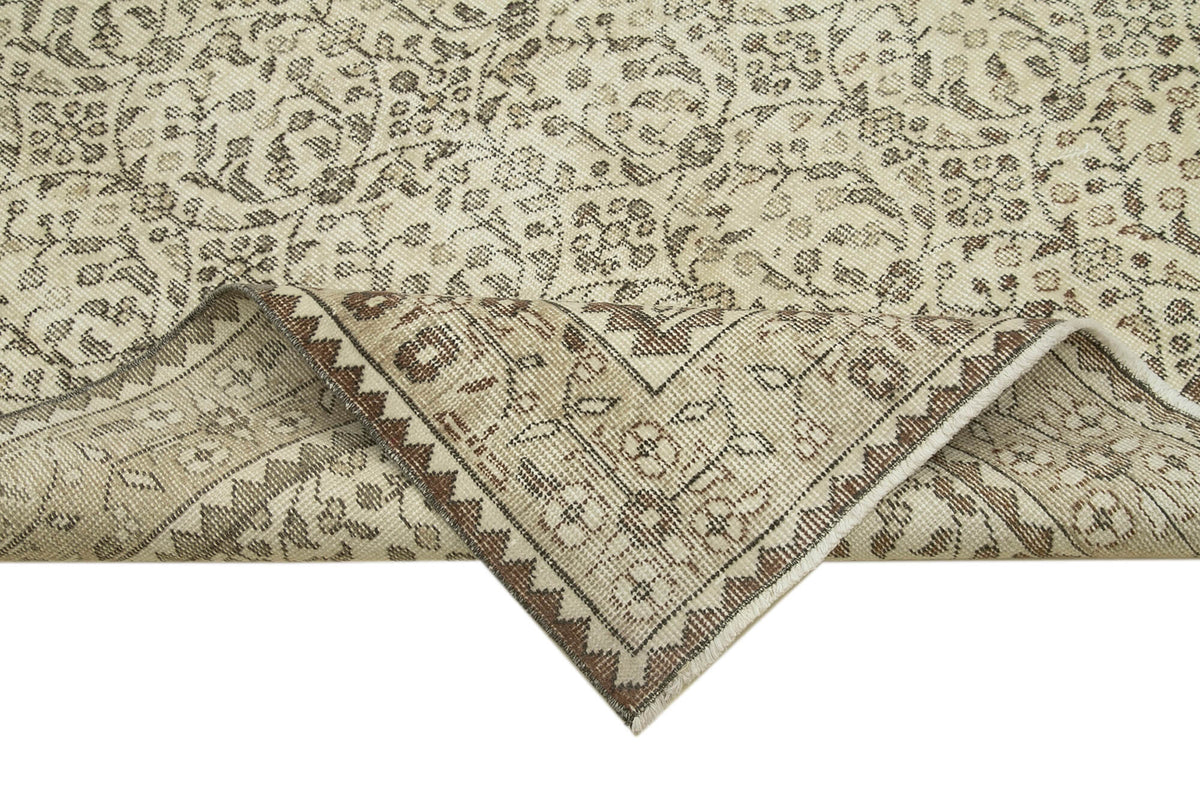 6x9 Beige Turkish Vintage Area Rug - 38959