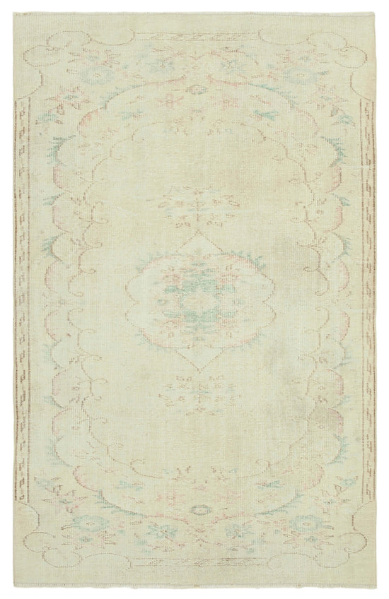 5x9 Beige Turkish Vintage Area Rug - 38964