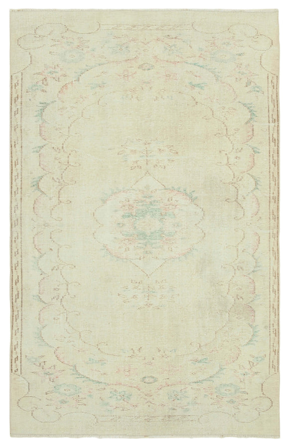 5x9 Beige Turkish Vintage Area Rug - 38964