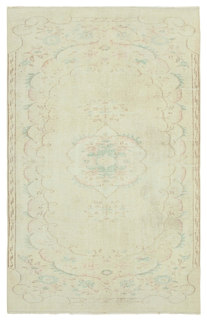 5x9 Beige Turkish Vintage Area Rug - 38964