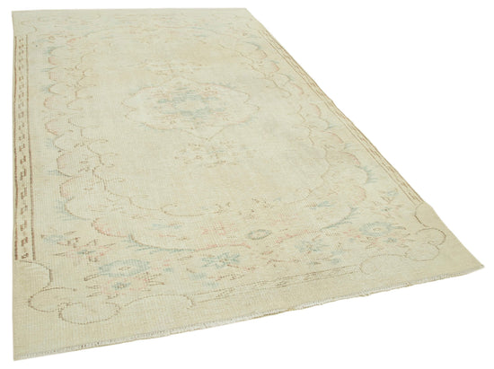 5x9 Beige Turkish Vintage Area Rug - 38964