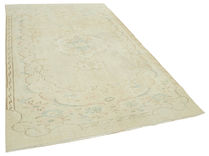 5x9 Beige Turkish Vintage Area Rug - 38964