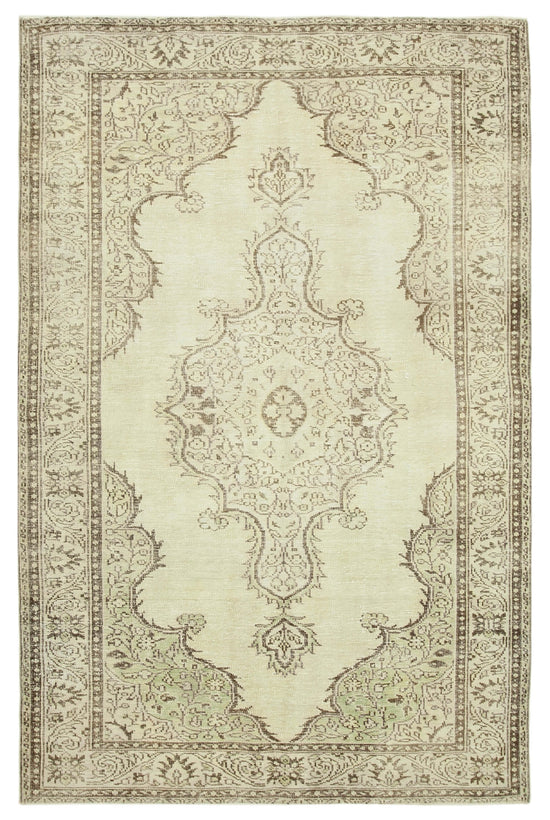 6x10 Beige Turkish Vintage Area Rug - 38967