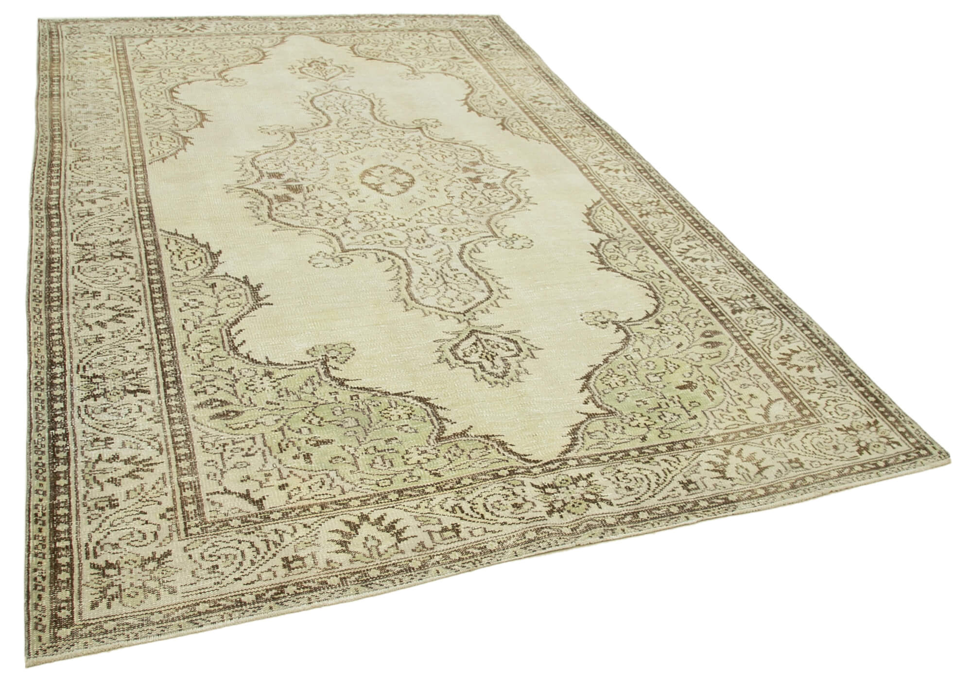 6x10 Beige Turkish Vintage Area Rug - 38967