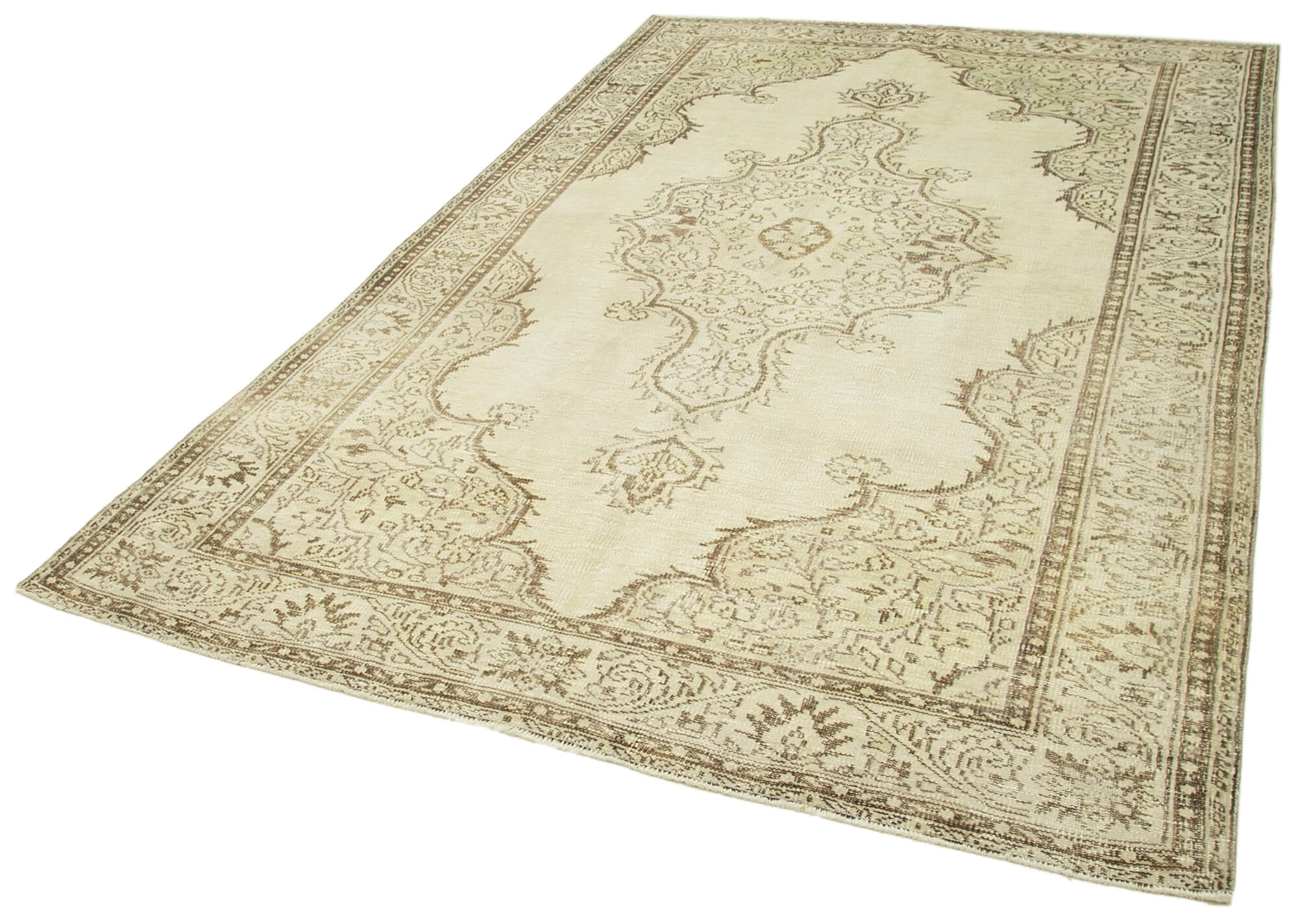 6x10 Beige Turkish Vintage Area Rug - 38967