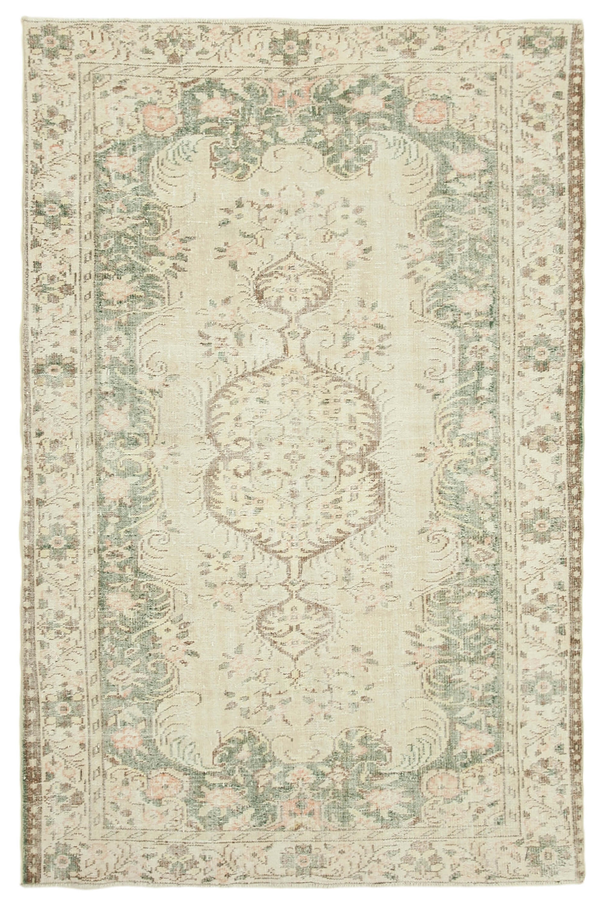 6x9 Beige Turkish Vintage Area Rug - 38980