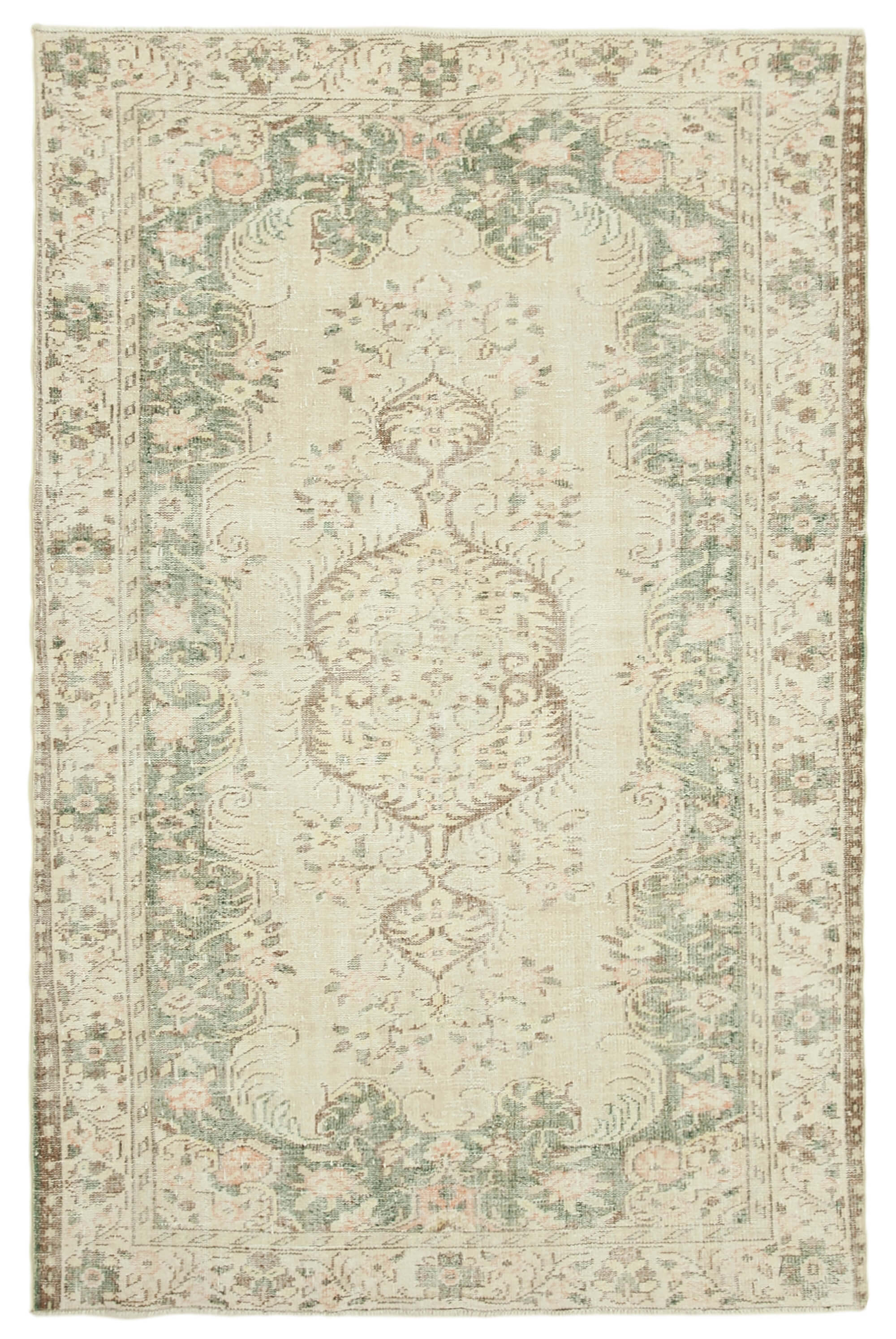 6x9 Beige Turkish Vintage Area Rug - 38980