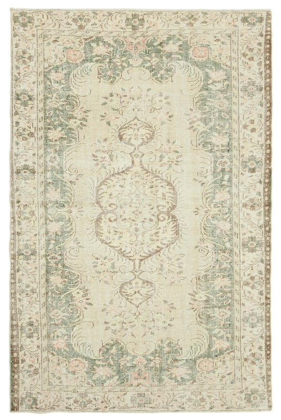 6x9 Beige Turkish Vintage Area Rug - 38980