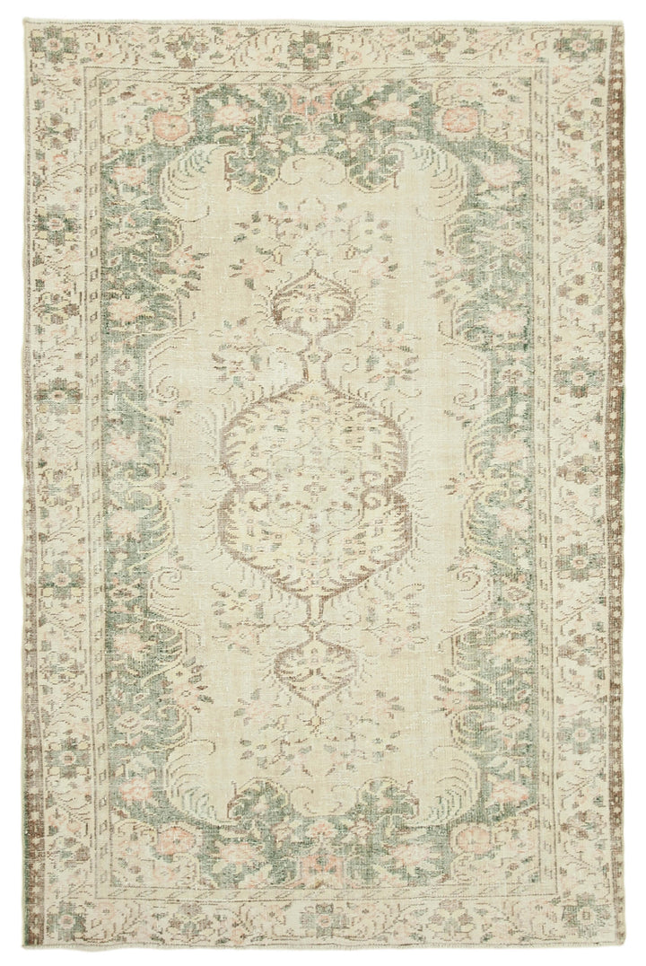 6x9 Beige Turkish Vintage Area Rug - 38980