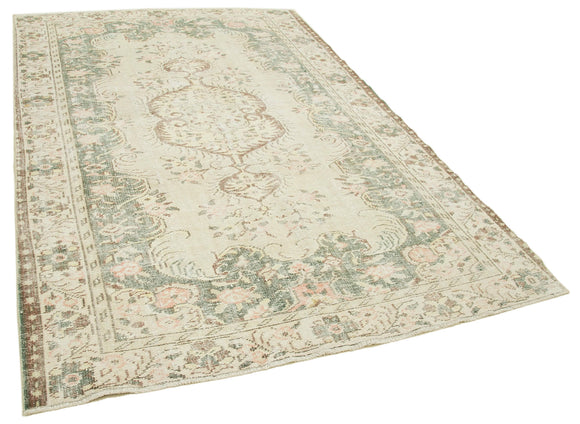 6x9 Beige Turkish Vintage Area Rug - 38980